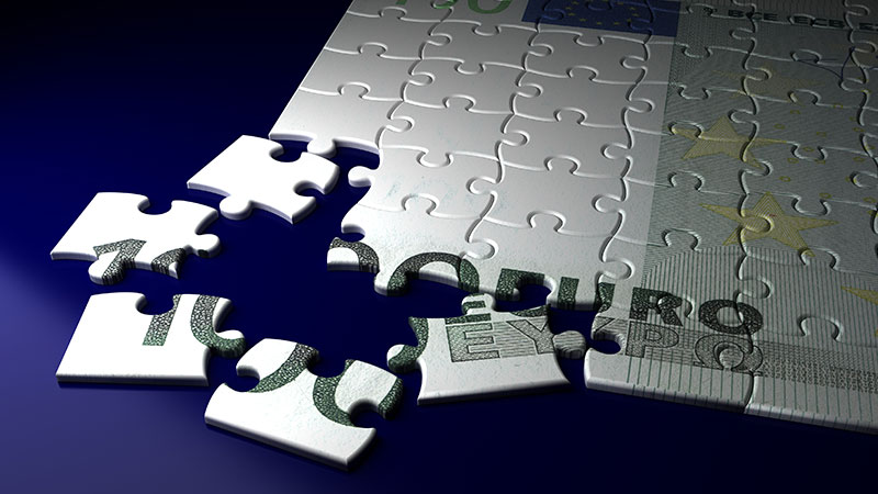 puzzle com imagem de nota de euro